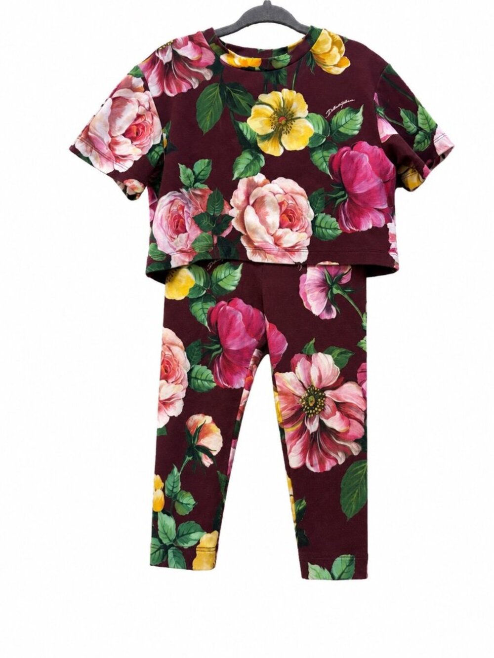 Dolce & Gabbana Girls 2-Piece Floral Set Top & legging Camellia/Rust 24M 2T